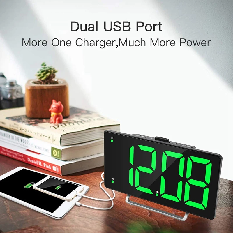 Large Alarm Clock 9 Inch LED Digital Display Dual Alarm with USB Charger Port 0-100 Dimmer for Seniors Simple Bedside Big Number
