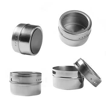 

New Magnetic Spice Tins Stainless Steel Spice Jar Set With Stickers Pepper Shakers Salt Pepper Set Seasoning Sprays