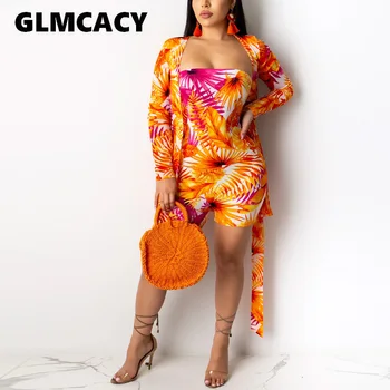 

Women Two Piece Floral Printed Beachwear Tube Playsuit and Cardigan Cover Ups Set Summer Outfits