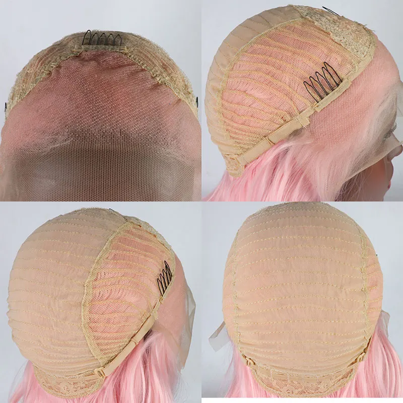 BM Розовый Синтетический 13*4 парик фронта шнурка Glueless термостойкие волокна волос естественная линия волос средний пробор для белых женщин парики