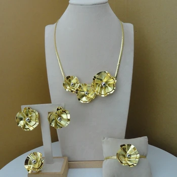 

Yuminglai Fine Jewelry Flower Design Jewelry Sets 24K Dubai Gold Jewelry FHK8077