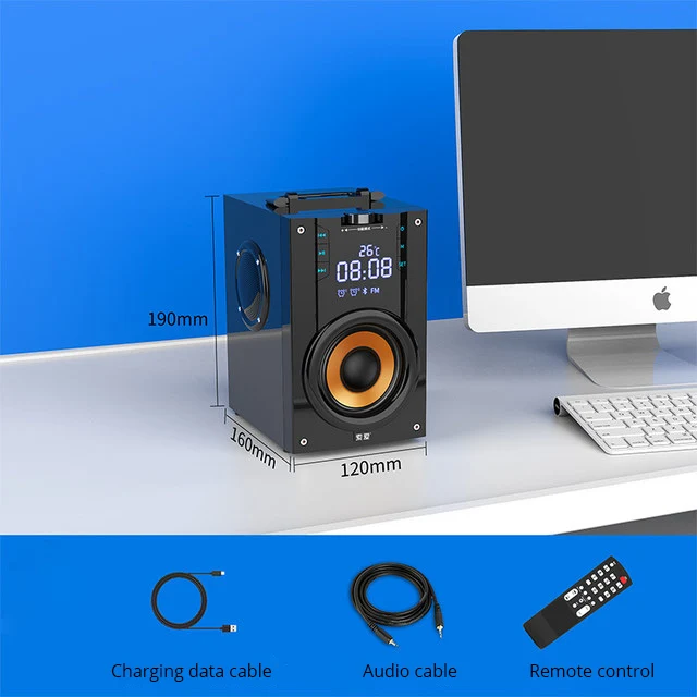 Black 2200 мАч большой мощности Bluetooth динамик сабвуфер беспроводной портативный тяжелый бас стерео динамик s музыкальный плеер ЖК-дисплей FM радио TF - Цвет: Black