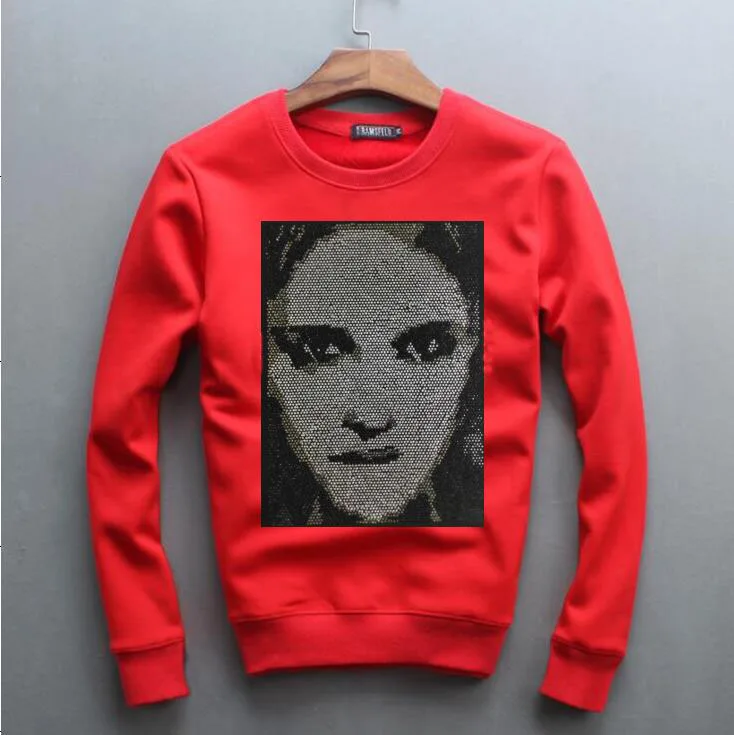 

S-4XL Hot drilling Sweatshirt men Long Sleeve Hoodie Rhinestones Sweatshirts Coat for big boy