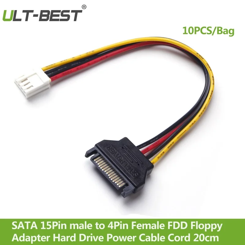 

10pcs/bag Cable SATA 15Pin male to 4Pin Female FDD Floppy Adapter Hard Drive Power Cables Cord 20cm