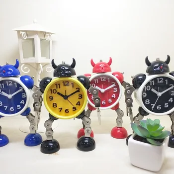 

Creative Children Cartoon Robot Alarm Clock Table Decorative Kid Gift Metal Walking Table Alarm Clock Home Bedroom Bedside LA227