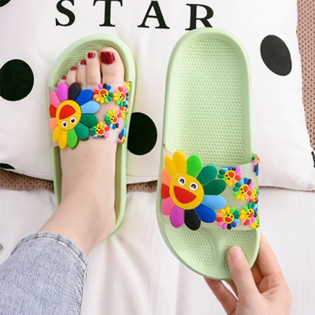2020 Women Beach Slippers Women's Rainbow Colors Woman Cute Flower Flat Shoes Female Causel Footwear Ladies Slides Plus Size 41