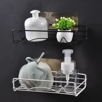 

New Iron Kitchen Bathroom Shower Shelf Storage Suction Basket Caddy Rack Shelf For Living Room Storage