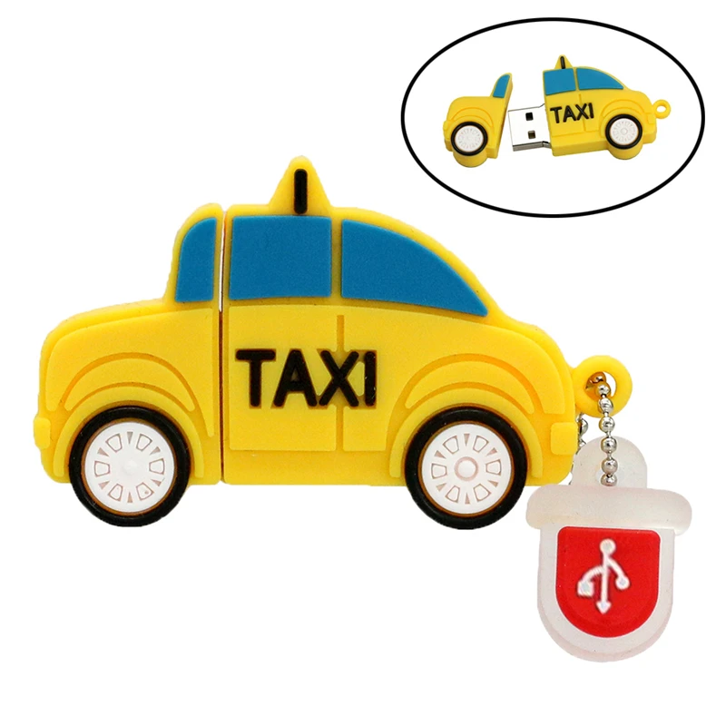 Cartoon Car U Disk flash pen-drive Silicone Cute Taxi 256GB 128GB 16 64 32 8 4 256 gb Pendrive Memory Stick USB2.0 Creative Gift