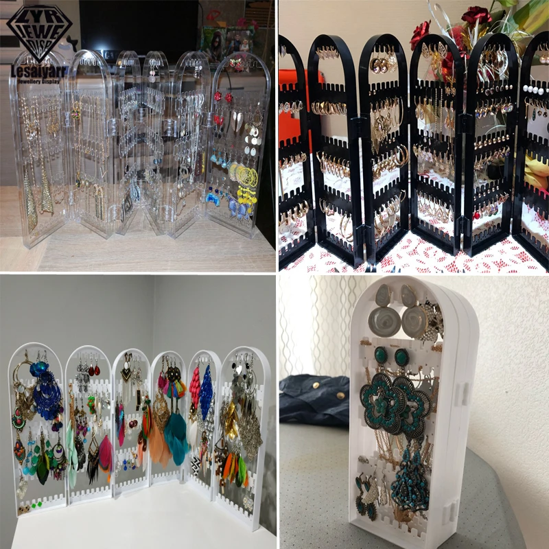 60 to 360 holes Plastic Earrings Studs Display Rack Folding Screen Earring Jewelry Display Stand Holder Storage For Stud