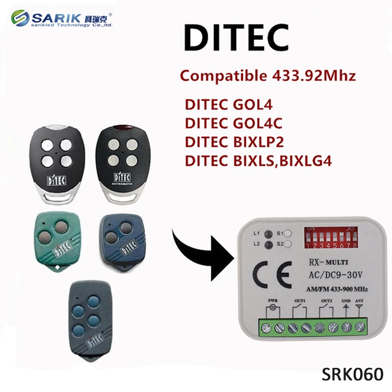 Ditec многочастотный 280-868mhz 2CH AC/DC 9-30V приемник для гаражных ворот фиксированный код и ресивер для изменяющегося кода переключатель дистанционного управления