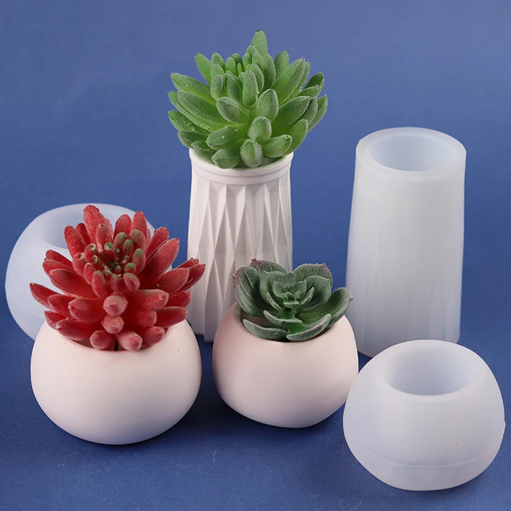 Silicone Mold Round Flowerpot Silicone Mold Concrete Succulent Plant Pot Candlestick Mold DIY Planter Making Cement Clay Resin Mould Supplies