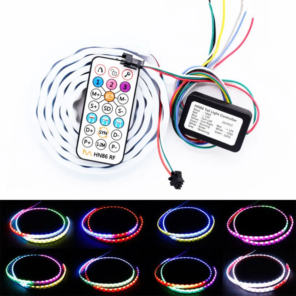 Промо-акция! 1,2 м 1,5 м Автомобильный светодиодный RGB задний ящик стример Marquee красочный сигнал поворота Стоп-сигнал с пультом дистанционного управления