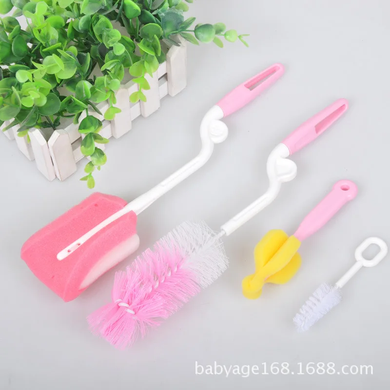 

Baby Products 360-Degree Sponge Feeding Bottle Brush with Nipple Brush 4 Pieces in a Set Feeding Bottle Cleaning Brush Can Be Cu