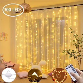 

Remote led Curtain string lights USB powered fairy lights 3X3M 300 LED Lights for Christmas Wedding Party Home Garden decor