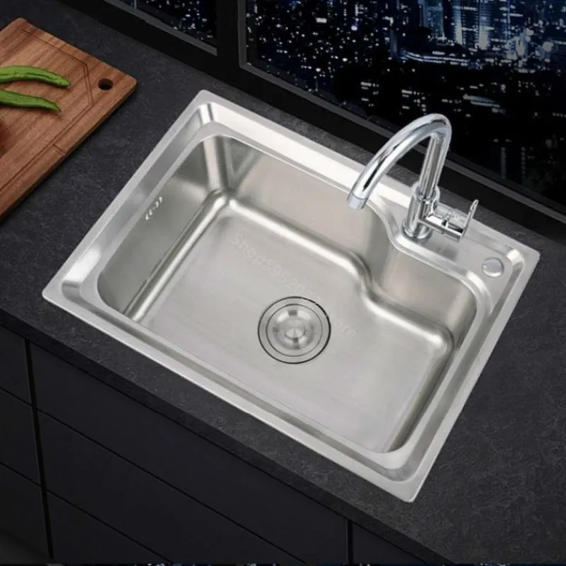 304 stainless steel sink single sink kitchen single basin thickened large slot set bowl portable