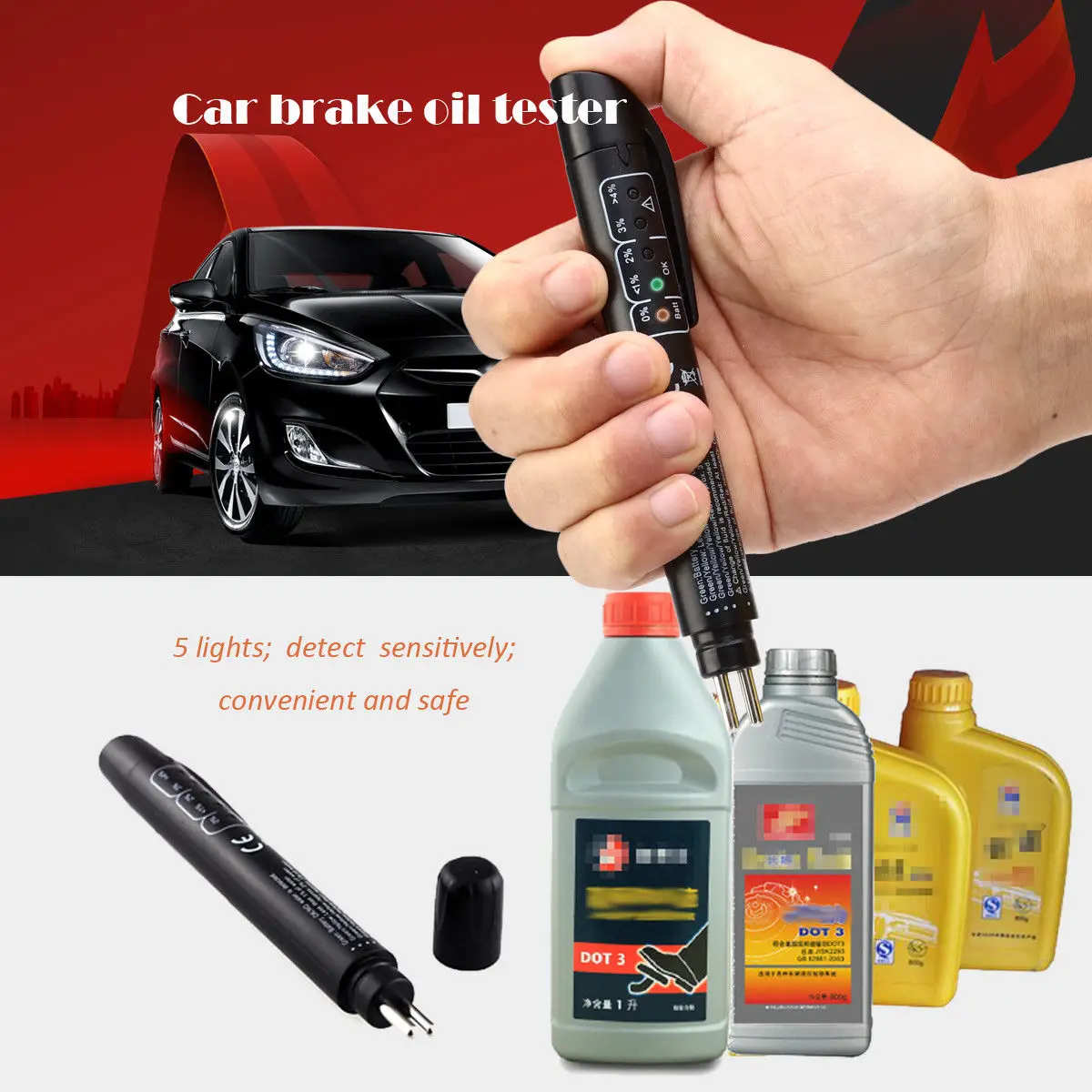 

Onever Universal Car Brake Fluid Tester Indicator Pen Moisture LED Water Compact Tool Test Car Brake Liquid Digital Tester