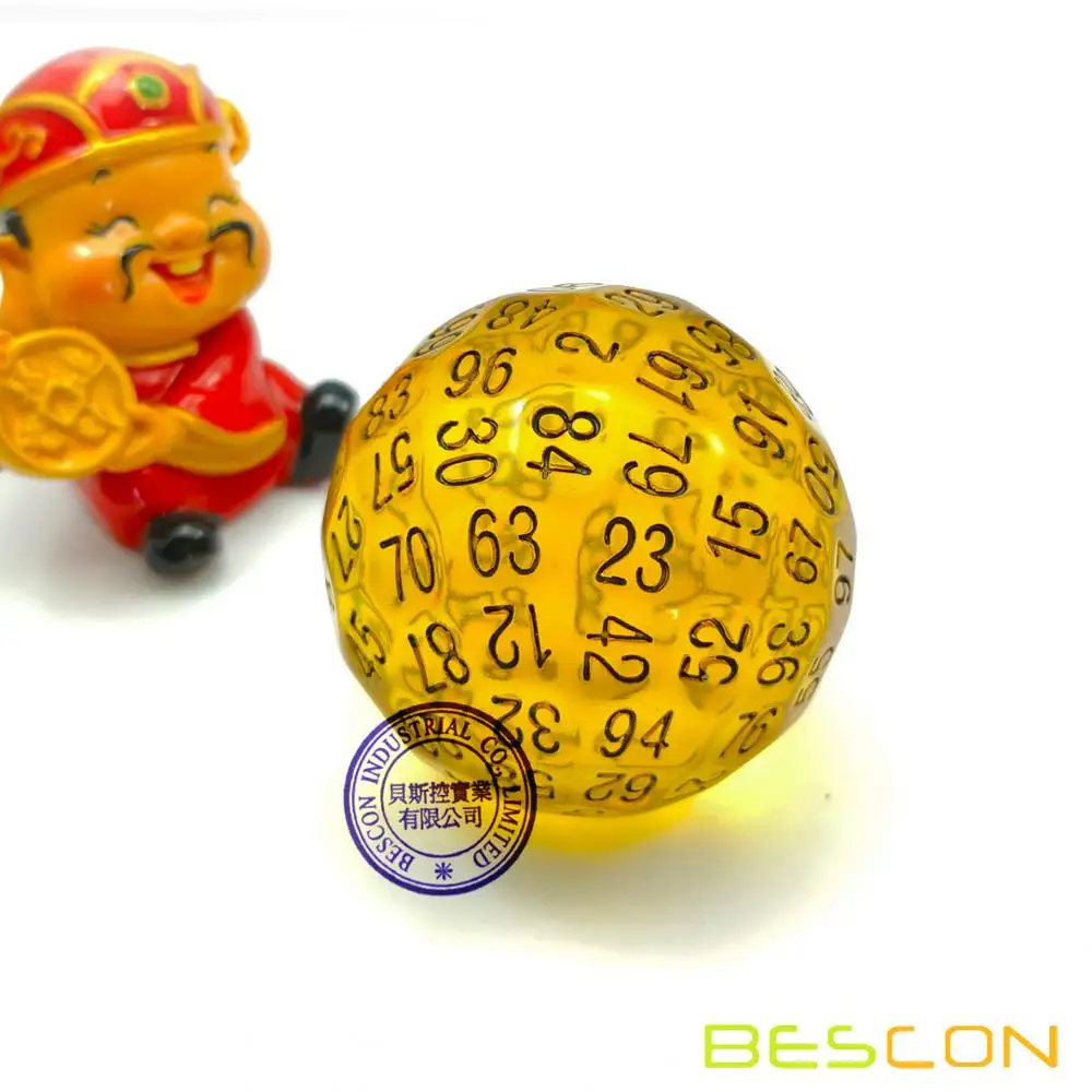 Bescon Translucent Polyhedral Dice 100 Sides Dice, Transparent D100 die, 100 Sided Cube, D100 Game Dice,100-Sided Cube of Amber 3