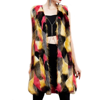 

Women Faux Fur Vest Patchwork Gradual Color Lady Waistcoat Sleeveless Faux Fur Coat Long Slim Fur Outerwear PC164