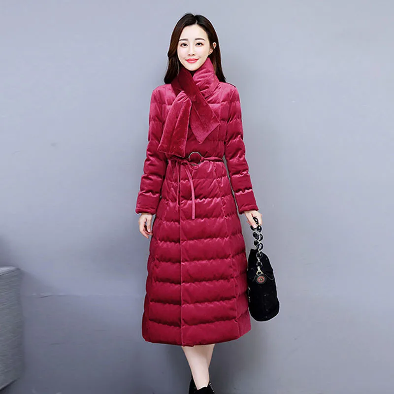 

Thick Large Size Slimming Velvet down Jacket Cotton-padded Clothes Female Winter New Style over-the-Knee Long Cotton Overcoat Sc