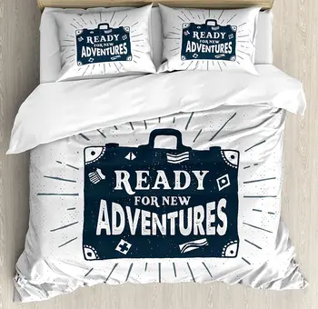 

Adventure Duvet Cover Set Ready for New Adventures Briefcase Traveling Journey Themed Design Work of Art Print Bedding Set