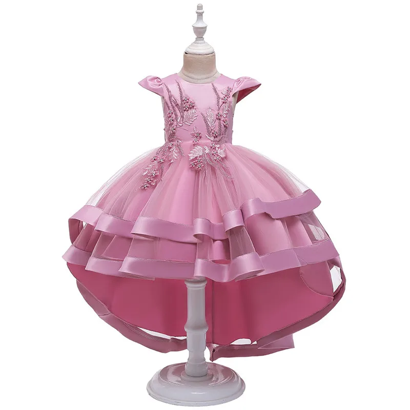Детское нарядное платье-пачка с цветочным рисунком для девочек, детское торжественное платье для девочек на свадьбу, костюм принцессы для первого причастия - Цвет: pink