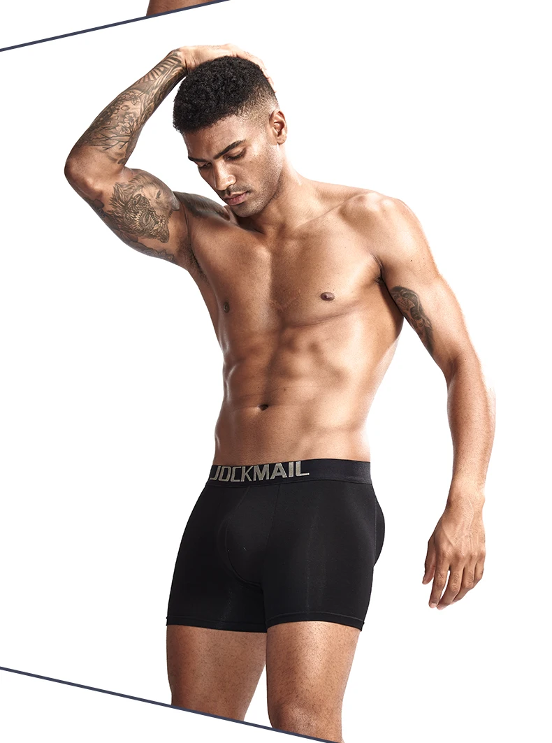 Jockmail, Длинные боксеры до колена, мужское нижнее белье, мужское нижнее белье, увеличивающее попу, мягкий ствол, съемная подкладка, подтяжка, сексуальное мужское нижнее белье для геев