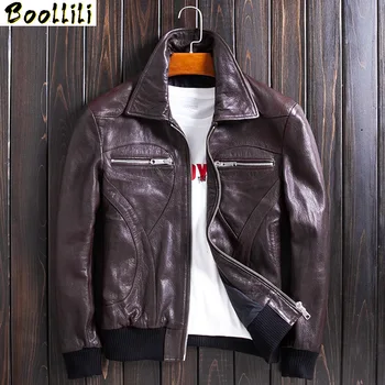 

Boollili Genuine Leather Jacket Men Goatskin Leather Coat Motorcycle Biker Jacket Spring Autumn Chaqueta Cuero Hombre