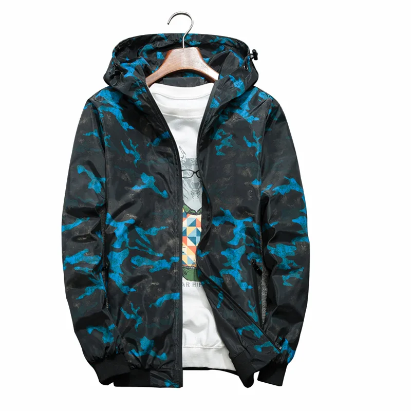 

2019 Spring Autumn Men's Coat Thin Section Windbreaker Fashion Sports and Leisure Jacket Hooded Camouflage Jacket Men Size 4XL