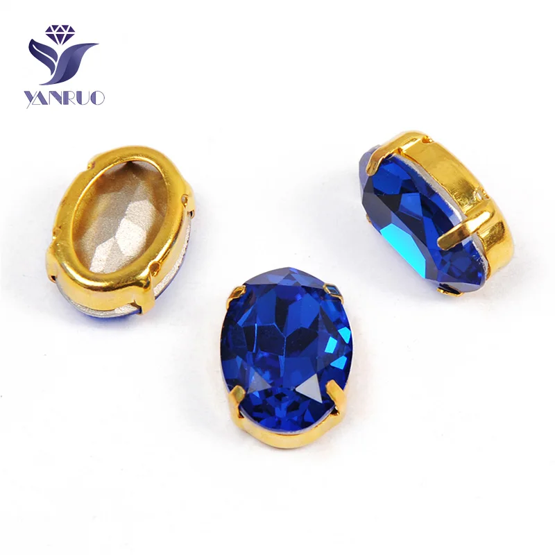 With Gold Claw Yanruo 4120 все размеры синий Капри овальные страз Точка назад ремесло Стразы DIY стекло пришить Кристалл камни для одежды - Цвет: With Gold Claw