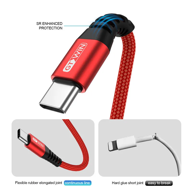 GTWIN 1M 2M Type C USB Cable 3A Fast Charger Cable For Samsung S9 S10 HUAWEI 3A Charging Wire USB C Data Cable Xiaomi mi9 LG