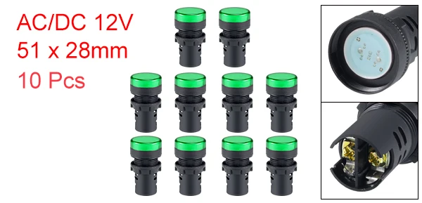 Green AC DC 12V Uxcell 10 шт. индикаторы AC/DC 12 В 24 В 380 В 110 В 220 в красный синий желтый зеленый белый светодиодный Скрытая Панель Крепление 7/" 22 мм - Цвет: Green AC DC 12V