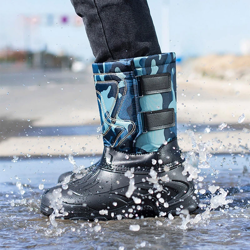 Botas de invierno impermeables para hombre, zapatos de goma de felpa gruesa cálida para la lluvia, zapatos pesca al aire libre, calzado para la nieve|Botas de nieve| - AliExpress