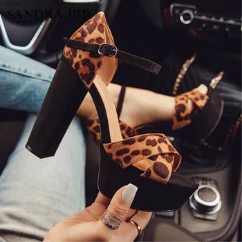 

SANDRA JRR Platform Sandals Leopard Ultra High Heels Elevator Pumps Shoes Summer Sandals Cover Heel Ankle Buckle Plus Size