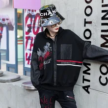 2020 Spring Shoulder Drop Letter Printing Long Sleeve Hoodies For Women Pullover Button Stand Collar Loose Tops