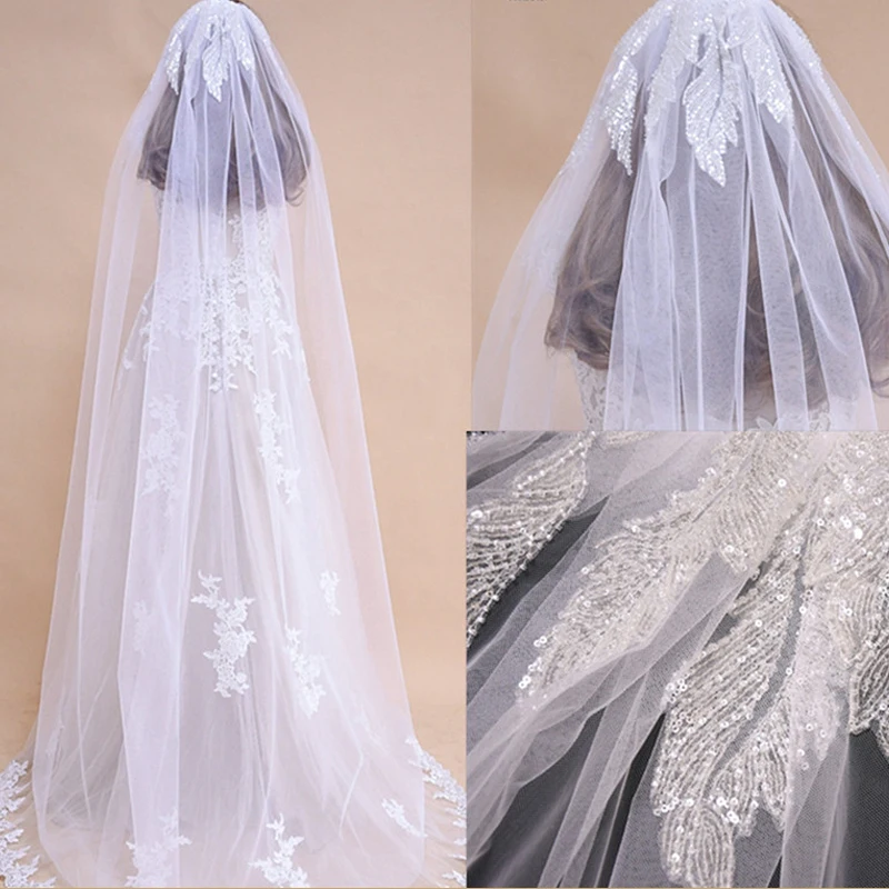 

YouLaPan V19 Wholesale 2 M 1 Tier Lace Edge White Ivory Catherdal Wedding Veil Long Bridal Veil Cheap Wedding Accessories Veil