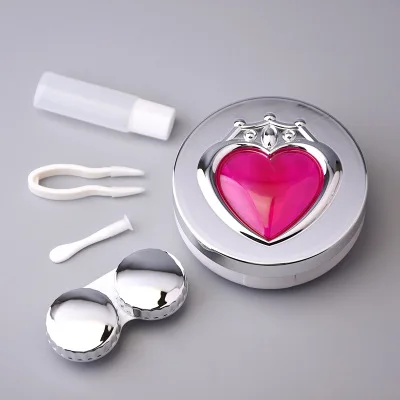 Роскошный контейнер для контактных линз сердце с зеркалом путешествия портативный контейнер для хранения для женщин девочек - Цвет: C