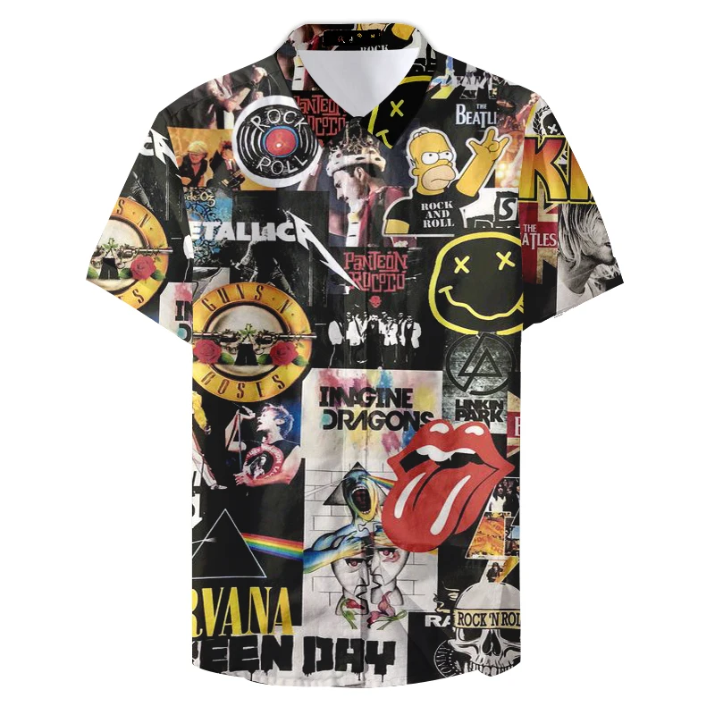 Camisas informales estampadas para hombre, ropa informal, Preta, Estampada, 2019