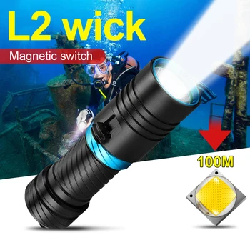 

Powerful underwater diving flashlight led scuba diving lantern xml l2 waterproof hunting torch dive light 18650 26650 battery