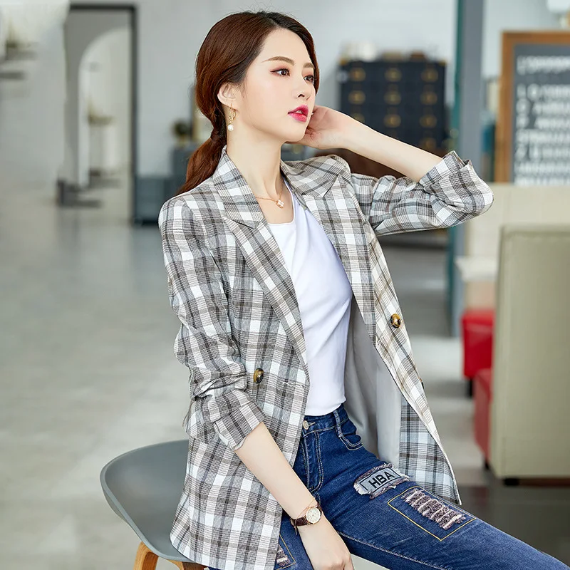

Autumn new ladies blazer Temperament casual long-sleeved plaid suit jacket female 2019 Korean version of the slim women's suit