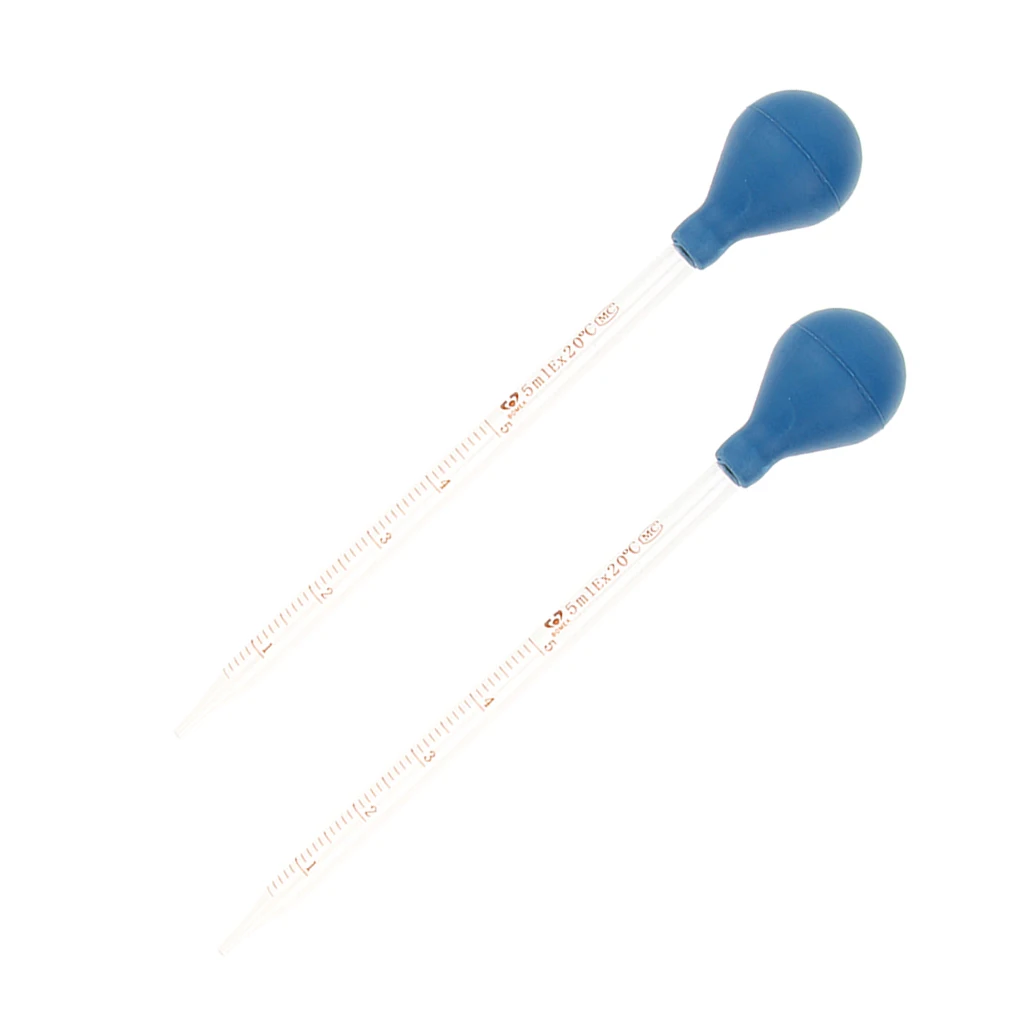 2PCS 5ml Glass Pipette with Rubber Bulb Laboratory Chemistry Dropper Dispensing, Clear Graduation