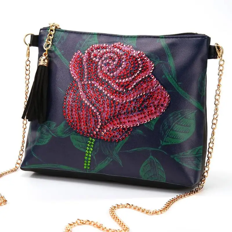 DIY Chain Money Pouch Shaped Diamond Paint Leather Special Peafowl Rose Flower Butterfly Crossbody Bag Novelty Handicraft Handba