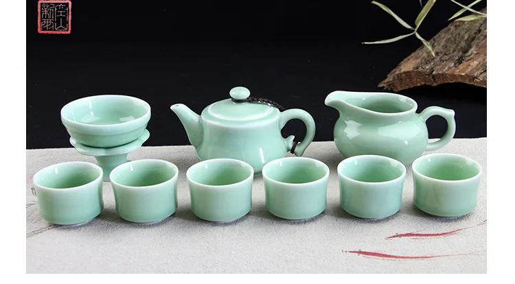 Керамической чайной посуды Longquan Celadon бутик 10 головок чайный набор кунг-фу весь набор керамической чайной посуды подарочный набор