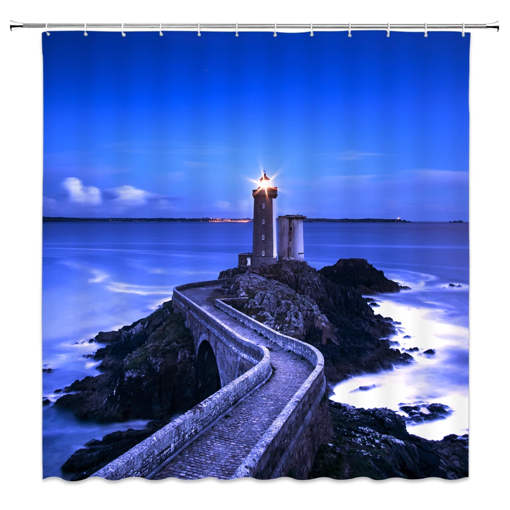 

Navigations Lighthouse Sea Scenery Shower Curtains Bath Curtain Waterproof Bathroom Home Decor Washable Bathroom Screens