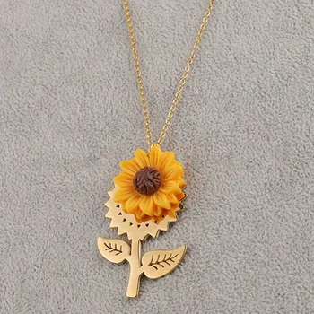 

New Design Sunflower Flower Pendant Necklace For Women Stainless Steel Link Chain Necklace Female Fashion Jewelry