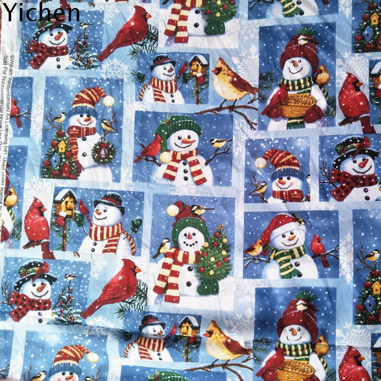Хлопок синий год снеговик ткань Рождество Diy лоскутное ткань юбка платье подкладка лимит