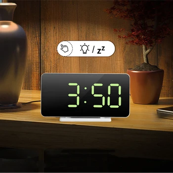 

Alarm Clock LED Digital Clocks Large Display USB Charging Ports Snooze Function Diming Mode Black Body Mirror Surface Clock