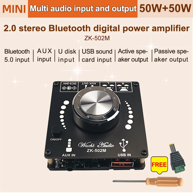 ZK-502M MINI Bluetooth 5.0 Power Audio Amplifier Board 50WX2 Stereo AMP Amplificador Home Theater AUX USB bluetooth 5 0 wireless stereo audio power amplifier board tpa3116 50wx2 car amp amplificador home theater 502d