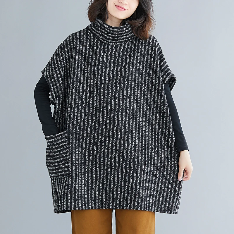 

2019 Plus Size Bat Sleeved Woolen CoatRound Neck Jackets Women Winter Fashion Outerwear Thicker Loose Coat Sleeveless Loose Coat