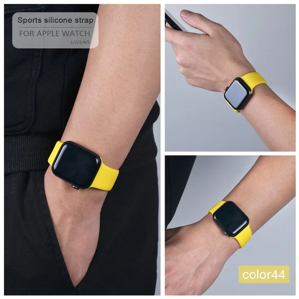 Мягкий силиконовый спортивный ремешок для Apple Watch 5 4 3 2 1 38 мм 42 мм, резиновый ремешок для часов Iwatch series 5 4 40 мм 44 мм