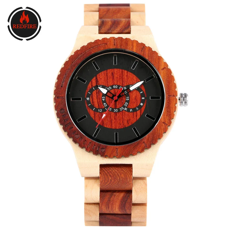 

REDFIRE Wooden Men Watches Gear Wheel Surface Design Wooden Case Creative Circles Display Wood Watch for Male Folding Clasp